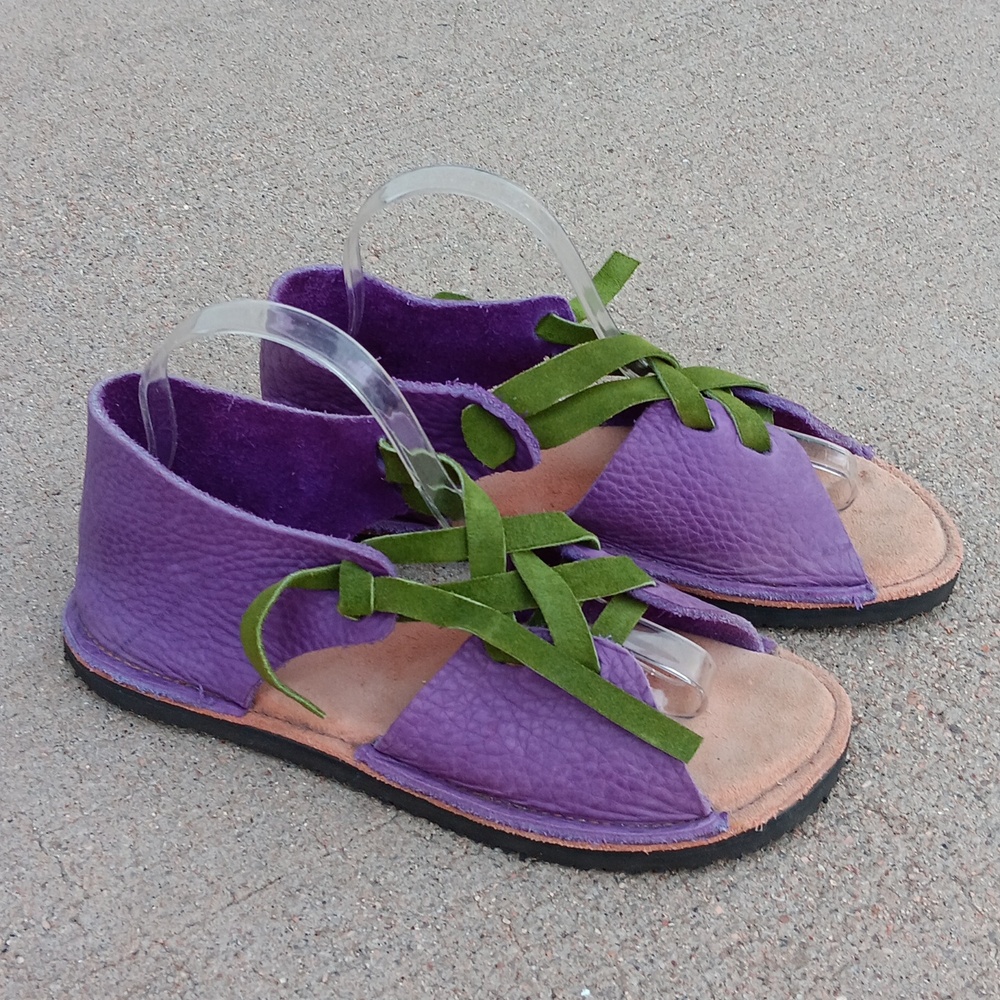 Purple Leather Sandals Renaissance Handmade Shoes
